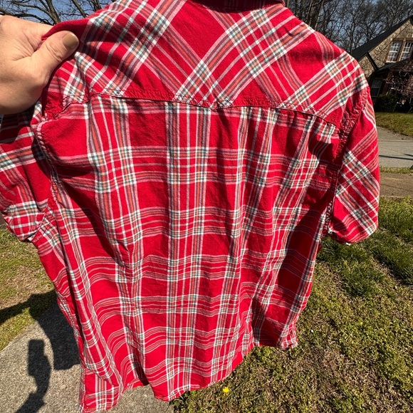 Red Plaid Pearl Snap Western Shirt XL | Oversized Flannel Cowgirl Ranch Style - Picture 4 of 8